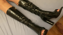 Peeptoe Fetish Boots on bed