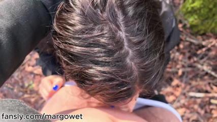 Amateur Outdoor Blowjob in the Forest - She Swallows My Cum on Her Knees