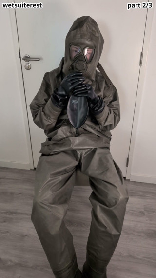 Breathplay masturbation Zodiac Zodiak heavy rubber hazmat suit with gasmask rebreathing bag, gloves, boots