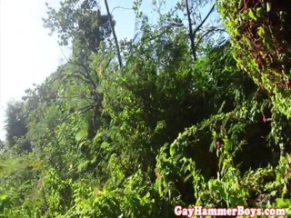 Ebony amateur twink jerking off outdoors