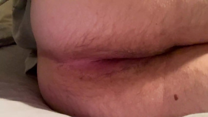 Chubby boy pushes hard to let out massive fart from his pink asshole