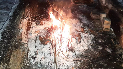 In the dark winter forest by the fire she licks my pussy under the down jacket - Lesbian-illusion