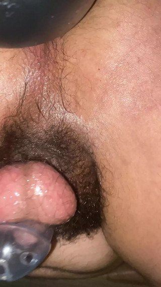 Tinny sisi play with his chastety cage and huge dildo thumbnail