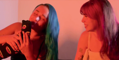 Fair-skinned, Tattooed Girls Rubbing and Licking Each Other's Little Feet.