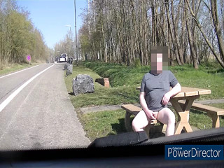 exhibition on bench parking, outdoor, public, taken
