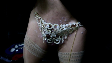 in crystal thong on the move