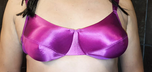 Purple satin bra close up