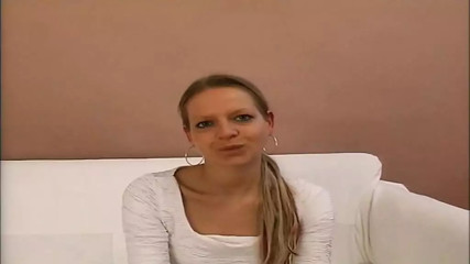 Sexy German blonde in heat masturbates her wet pussy in front of the spotlight