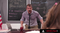 DEVILS FILM - Rose Carter Squirts Pussy Juice On Teacher's Face Then Fucks Him Hardcore In Class