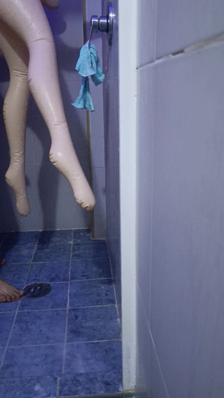 I fuck my blow-up doll in the ass in the bathroom while we shower with lots of soap.