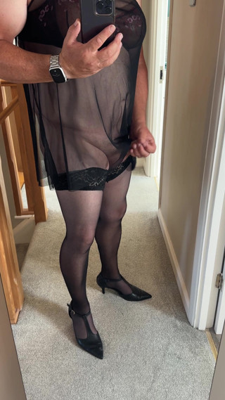 sexy sissy masturbating in her black stockings &amp, nylon lingerie