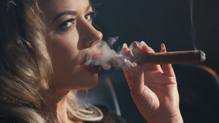 Horny Milf with HUGE Tits Masturbating and Giving Blowjob While Smoking a 9 Inch Cigar