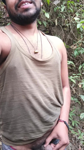 Spurm peeing in forest