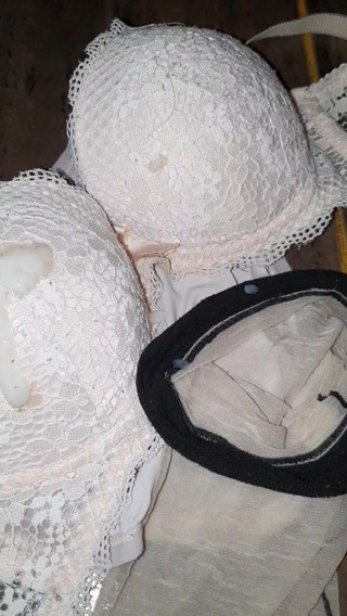 Bra,panties and stocking cum