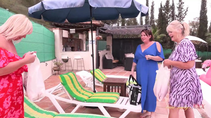 AuntJudysXXX – Busty Mature Lesbian MILFs Melody, Randy, and Jojo Get Naughty by the Pool