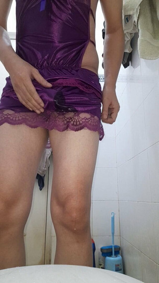 Piss and Cum with Sexy Purple Satin Lingerie