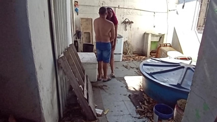 Putting it hot on the cleaning lady in the backyard