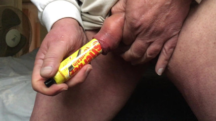 Standing floppy foreskin with candy: sherbet
