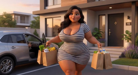 Curvy Latina bakes naked under tiny apron while her young stepson watches every move (AI generated)