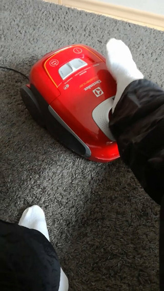 vacuum cleaner suck white socks and nylon trackies