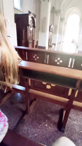 Horny girl thinks in her pussy instead of god in church