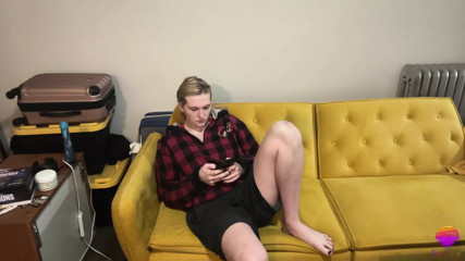 Transgirl swiping right with her girl cock thumbnail