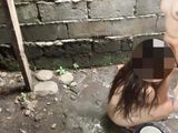 taking a bath outside with my neighbor