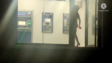 Sissy in Slutty Dress Masturbating Her Ass in Public ATM with Dildo at Night thumbnail
