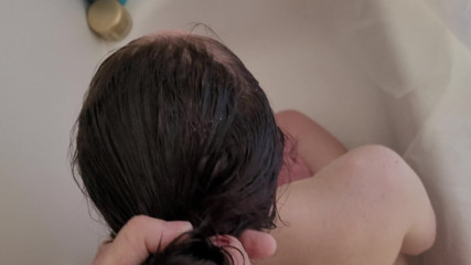 cum on hair bun, horny teen, hair fetish, cumshot