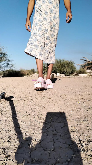 Beautiful little femboy walks in public wearing very hot pink dress and sandals thumbnail