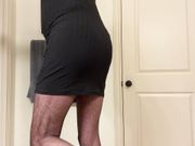 Big cock in lace panties, tights and a LBD