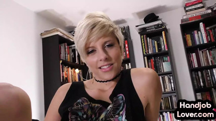 HJ perky boobs GF jerks cock in POV and talks dirty