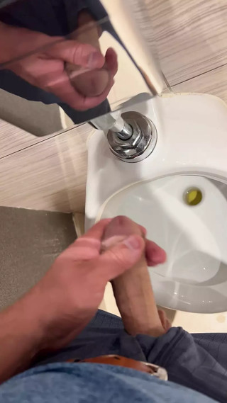 Cuckold husband plays in public bathroom