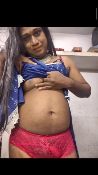 Desi shemale strocking her dick with pressing boobs thumbnail