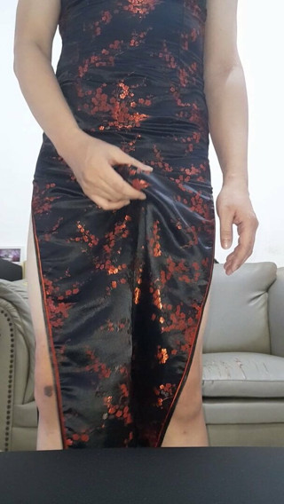 Cum With Black Satin Cheongsam Qipao Chinese Dress