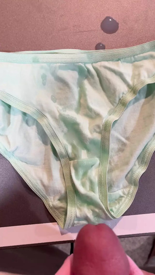 Cum on Hayleys soft green panties