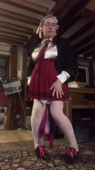 In an outfit with a little red school dress for a disco evening
