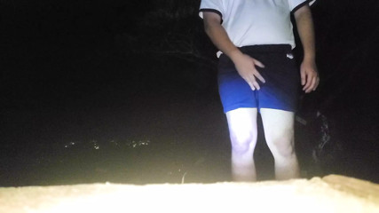Japanese boy in PE uniform and briefs masturbates in the mountains
