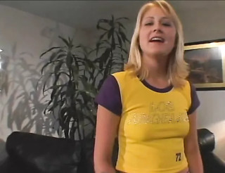 Horny dude rough fucks young blonde with tight pussy lips on couch