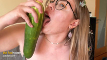 Slutty Girl Explores and Digs with a Large Cucumber