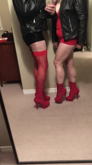 Red heels and leather hot couple