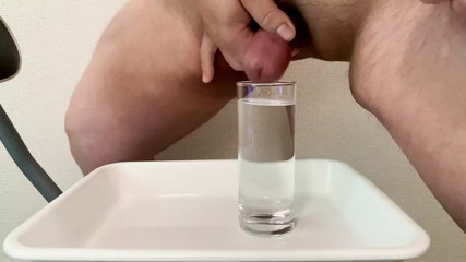 Small Penis Cumming And Pissing In A Glass Of Water