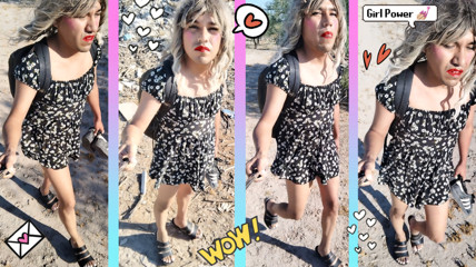 Cute Ladyboy In Public With Very Hot Mini Skirt And Sandals