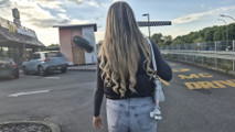 Pick Up An Easy Girl In Front Of McDonalds Because She Wears A Sex Toy Outside