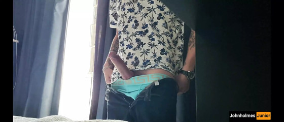 johnholmesjunior in open window solo show with huge pre cum and massive cum load neighbours watch