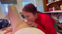 Before School Stepdaughter Gives Me a Blowjob to Hold Me