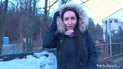 Public Agent Brunette with nice natural tits and pale skin