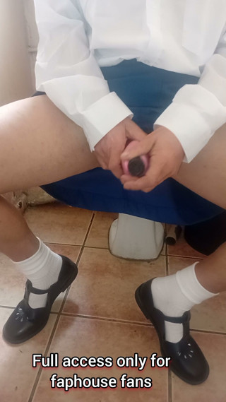 19 Year Old College Girl in Uniform Play with Vibrator in Mini Skirt in Toilet