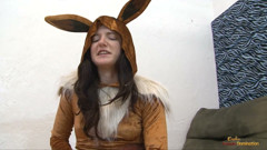 The girl in cosplay as an eevee and her trainer come to  after ballbusting