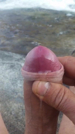 Uncut cock precumming and cumming